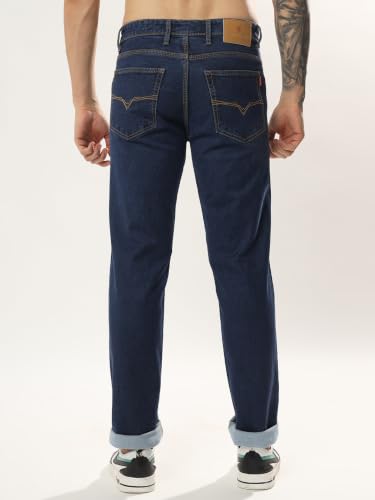 Image of Cotton Comfort Fit Jeans for Men | Full-Length Solid Denim Pants with Button Closure, Embroidered Design, Mid-Rise Casual Trousers for Daily | Classic Jeans for Office Bottoms (DI-249)