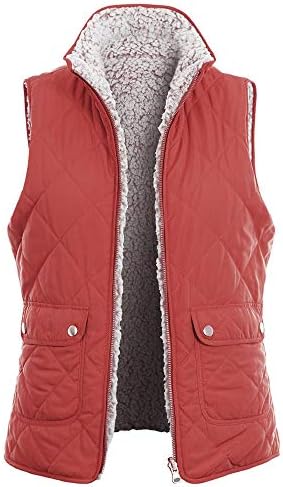 TOP LEGGING TL Women's Casual Sherpa Fur Vest - Winter Warm Fleece Collar Zip Up Jacket 001_Rust S