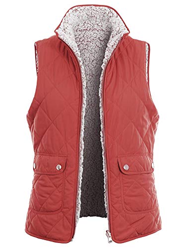 Top Legging Tl Women's Casual Sherpa Fur Vest - Winter Warm Fleece Collar Zip Up Jacket 001_Rust S #TOP13