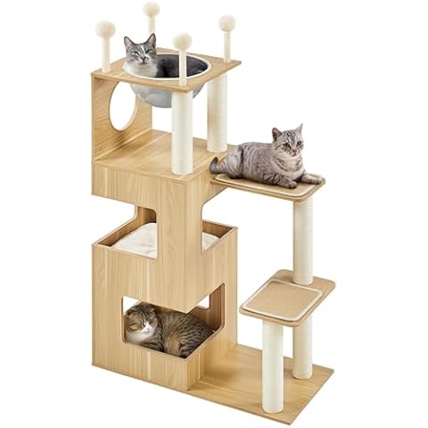 Yaheetech 134cm Wooden Cat Tower with Beds Cover