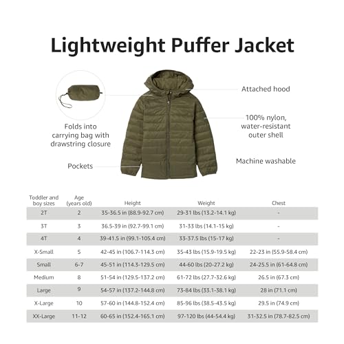 Image of Amazon Essentials Boys and Toddlers' Lightweight Water-Resistant Packable Puffer Jacket