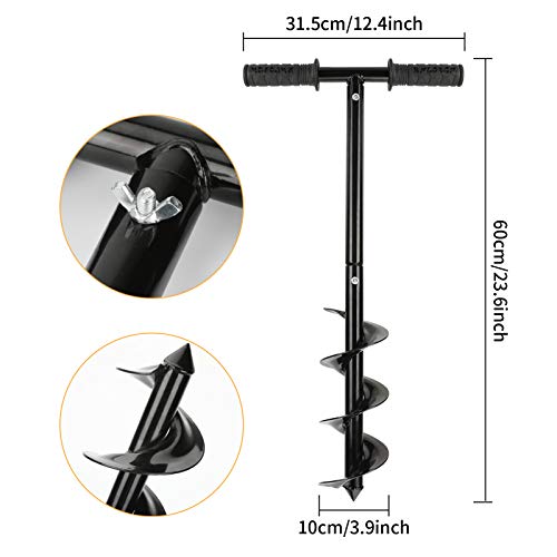 Garden Auger Drill Earth Auger Drill with Non-Slip Handle Post Hole Digger 3.9x23.6inch/1X1.96ft Garden Auger Spiral Drill Rapid Planter Fence Post Auger for Planting Trees Deep Cultivating Seedlings - Thumbnail 2