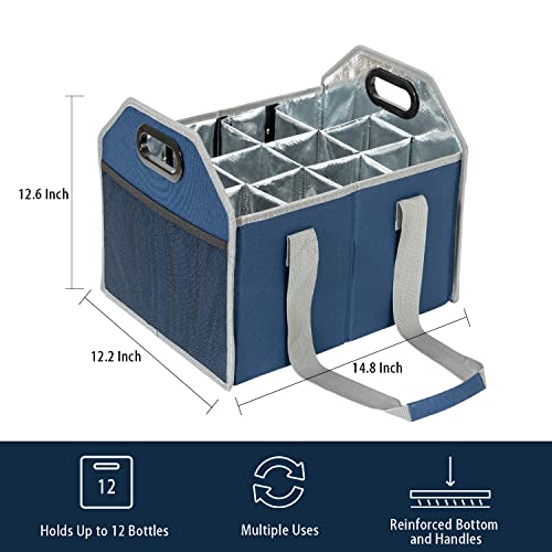 Collapsible 12 Bottle Storage Box Reusable Portable Wine Carrier Case for Tote Bag Moving, Vacation Bottle Caddy Grocery Shopping Accessory (Blue) - Image 4