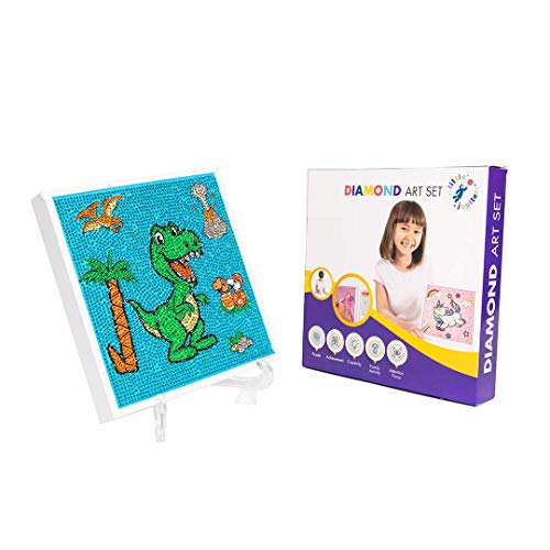 Little Jupiter Diamond Painting Kits for Kids - Dinosaur - Boys & Girls Arts & Crafts Sets - Wooden Frame & Stand with 2 Pens for 2 People 7.5x7.5 - Children\'s Gem Art (Dinosaur) - Thumbnail 3
