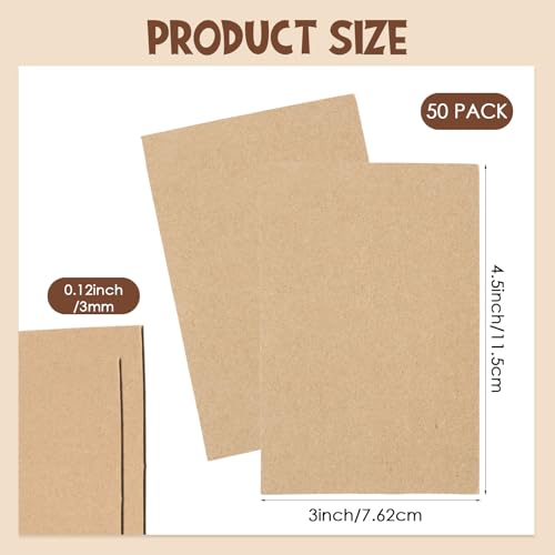 Image of Zonon 50 Pack Corrugated Cardboard Sheets Flat Hard Cardboard Inserts Classroom Supplies Flat Squares Separators for Shipping, Mailing, Packing, Art Projects, DIY Crafts (3 x 4.5 Inch,Brown)