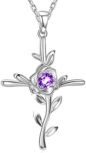 GinoMay Mothers Day Jewellery Gifts Love Rose Flower Necklace Women March Birthstones Necklace Wife Mum Birthday Gifts Aquamarine Jewellery, 925 Sterling Silver Mothering Sunday