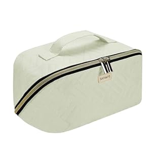 Travel Makeup Bag – 4L Compact Cosmetic Organizer Bag, Makeup Toiletry Travel Bag with Brush Holder & Multiple Compartments, Waterproof, Beige