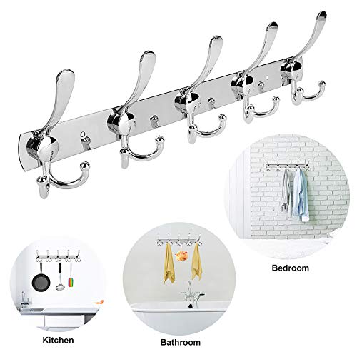 Whitgo Wall Mount Coat Hook, 2 Pack 15 Hooks Stainless Steel Coat Hangers Rack Robe Hat Clothes Hook Wall Coat Rack Hooks #TOP7