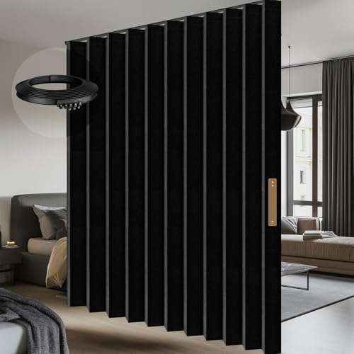 Image of Room Divider Curtain Sets with Flexible Ceiling Track, Privacy Soundproof Curtain for Bedroom Office Patio Sliding Door(Black, W180 x L108, 1 Pack)