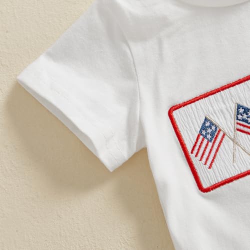 Image of 4th Of July Toddler Boy Outfit Popsicle American Flag T-Shirt and Gingham Plaid Shorts Set Independence Day Clothes