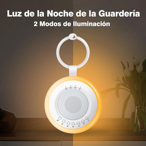 Miniatura 2 de Máquina De Ruido Blanco Para Dormir Bebé: Easy Home Aparato De 20 Sonidos Relajantes Con Luz Nocturna Ajustable Temporizador Recargable Por Usb Para Bebé Niño O Adulto Blanco