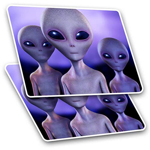 Rechteckige Aufkleber (2 Stück) 10 cm – Funky Grey Aliens Space Sci-Fi Fun Decals für Laptops, Tablets, Gepäck, Scrapbooking, Kühlschränke, #8214