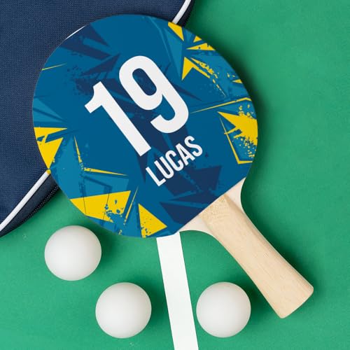Wanapix | Pala de Ping-Pong Personalizada | Pala de Tenis de Mesa con Nombre y Número | De Madera y Goma | Personalizada por 1 Cara por Impresión Directa sobre la Goma | Amarillo & Azul