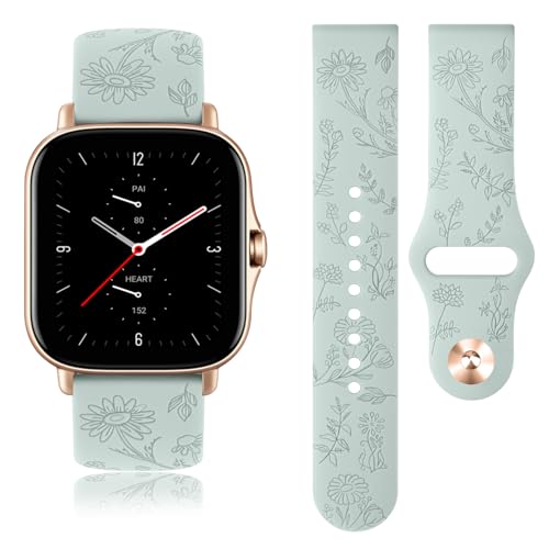 YLK 20mm Grabado Correa para Amazfit Bip/Bip Lite/Bip S/Bip 3/Bip 3 Pro/Bip U/Bip U Pro Mujer, Silicona Correa de Repuesto Ajustable para Amazfit GTS/GTS 4 Mini/GTS 2 Mini/GTS 3/GTS 2/Active/GTR Mini