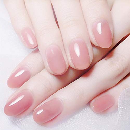 Jovono Glossy Press on Nails Pink Oval Fake Nails Artificial Full Cover False Nails for Women and Girls (24PCS) (4 Red)