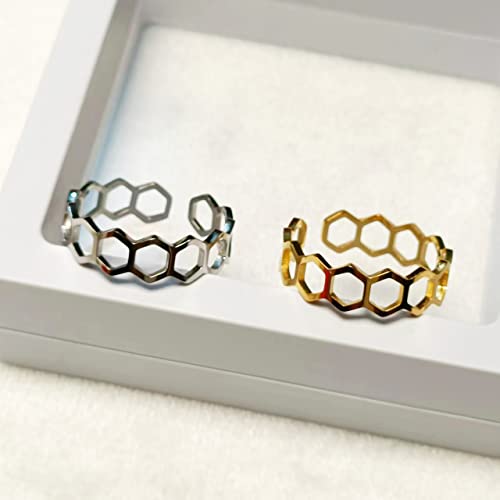 LLYANZ Stainless Steel Honeycomb Hexagon Open Rings can Adjustable 7-9 Size3