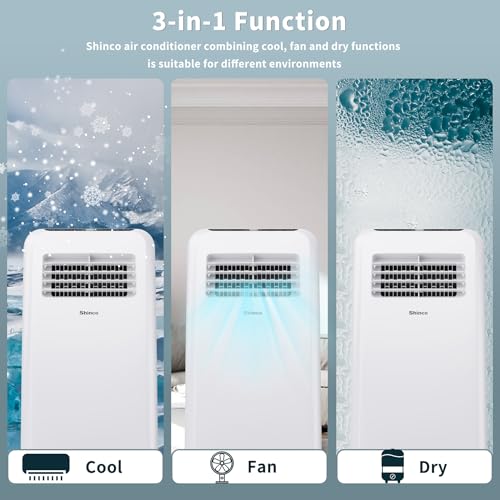 Image of Shinco 8,000 BTU Portable Air Conditioner - 3-in-1 Cool /Dehumidifier /Fan for Rooms Up to 350 sq.ft, Remote Control & 24H Timer, Compact AC Unit for Bedroom /Office
