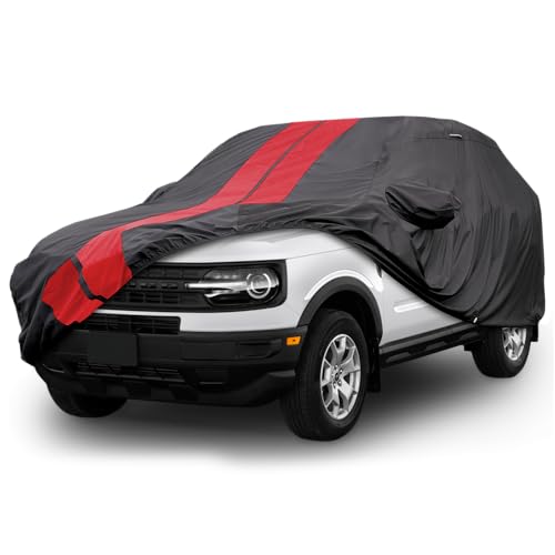 Image of Coverland Custom SUV Car Cover Waterproof All Weather for 2022-2026 Ford Bronco Sport, Weatherproof Car Covers for Automobiles, Rain, Snow, UV, Sun Protection, Full Exterior, Stripe(Black /Red)