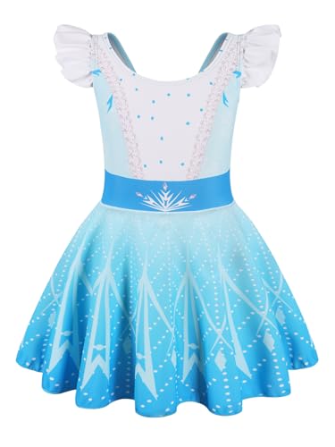 COTRIO One Piece Princess Swimsuit for Girls Short Sleeve Swim Dress Rash Guard Bathing Suit Skirted Swimwear 1-10 Years