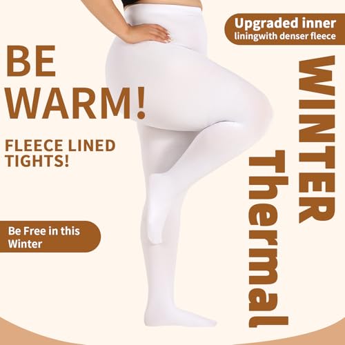Image of DancMolly Plus Size Fleece Lined Tights Winter Warm Womens Tights, High Waisted Opaque Pantyhose