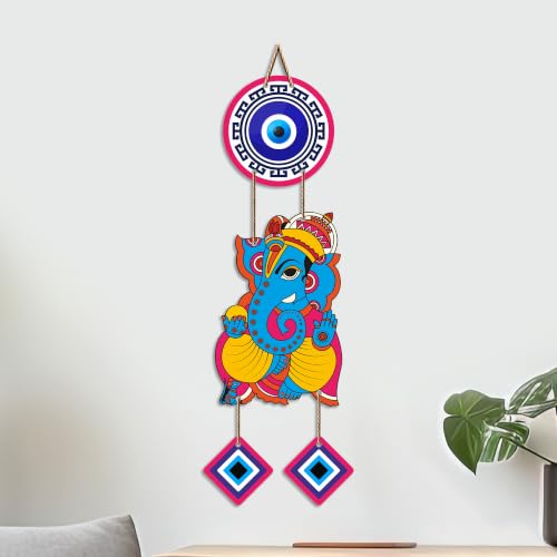Image of Artvibes Shree Ganesha Evil Eye Nazar Battu Wall Hanging for Home Entrance | Spiritual Vastu Decor for Living Room Bedroom Office Temple | Positive Energy MDF Decorative Gift (WH 8558N)