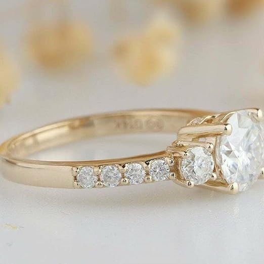 Ashu jewellers || 1.50 CT Round Cut Diamond Solitaire With Accents Engagement Ring 14K Yellow Gold Finish Wedding Anniversary Gorgeous Promise Ring For Her3