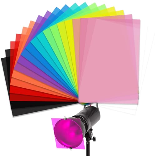 LNQ LUNIQI Farbfilter Folien Gel Filter Film, 20 Stück Folie Hitzebeständig Lampen Selbstklebend Transparent Farbfilterfolie Farbkorrektur Farbfilter für Kamera Lampe Studio LED, 29 x 21cm