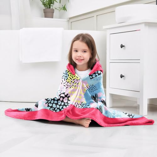 Image of Heart-shaped Print Girls Beach Towel with Hoodie for Kids Toddlers Age 4-8, Pink Blue Bath Towels Shower Wrap for Girls, Hooded Poncho Beach Blanket for Pool Swimming Wearable Bath Towel for Child