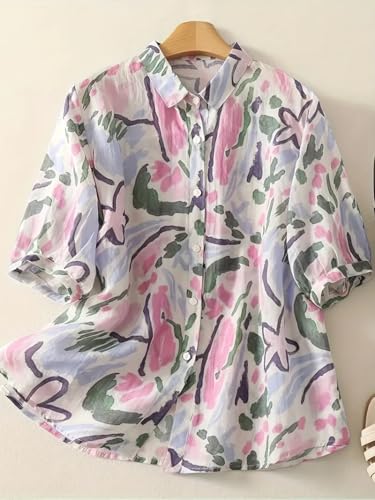 Image of Gufrina Women's Casual Button-Down Shirt with Multicolor Floral Print & Half Sleeves, Collar Neck