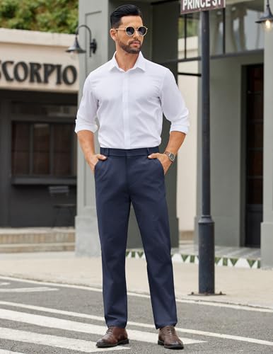 Image of COOFANDY Mens Casual Chino Pants Elastic Waist Classic-Fit Dress Slacks | Hybrid Waistband, Flat Front, Lightweight, Stretchy, Comfortable, Straight Leg, Business Casual Trousers