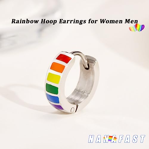 Nanafast Stainless Steel Rainbow Small Huggie Hoop Earrings LGBT Pride Earrings for Women Men Lesbian Bisexual Transgender Nonbinary Asexual Flag Earrings LGBTQ Pride Jewelry3