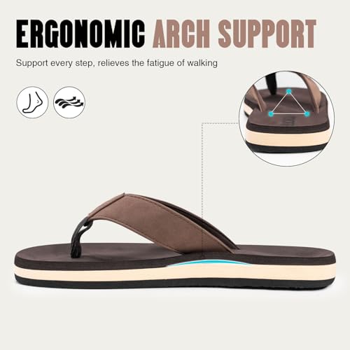 FITORY Men's Flip-Flops, Thongs Sandals Comfort Slippers for Beach Brown Size 11