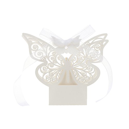 Decdeal Caixas de doces com fita delicada esculpida borboleta elegante bolsa de doces para festa de