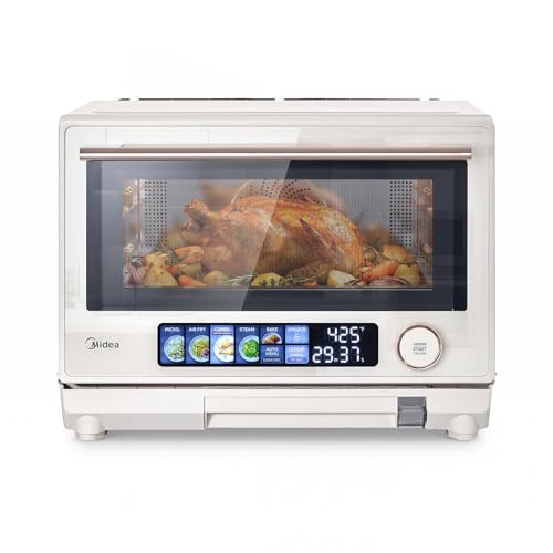 Midea 4-in-1 Inverter Microwave Oven, 0.9 Cu Ft Countertop Microwave with Air Fryer, Steamer & Convection Oven, 32 Auto Menus, 23L Smart Toaster Oven with Color Touchscreen, Stainless Steel