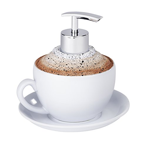 Preisvergleich Produktbild WENKO 54630100 Seifenspender Cappuccino, Flüssigseifen-Spender, Spülmittel-Spender Fassungsvermögen: 0,23 l, Polyresin, 13,3 x 13,5 x 13,3 cm, weiß