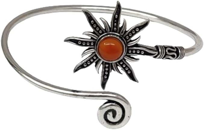Silver Sunburst Arm Cuff, Carnelian Stone Boho Upper Arm Bracelet, Spiral Arm Cuff, Gemstone Armlet, Sun Bohemian Jewelry Gift