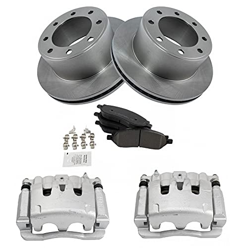 Image of TRQ Rear Brake Pad, Caliper, & Rotor Kit Semi-Metallic Vented Compatible with 2005-2007 Ford F-250 Super Duty F-350 Super Duty