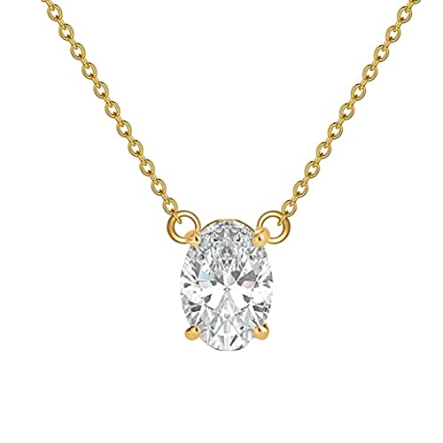 Fencci 14K Real Gold 8Mm Moissanite Necklace 4-Prong Set Oval Cut Moissanite Solitaire Simulated Diamond Pendant Necklace For Women Girls, 17 Inch #TOP9