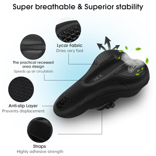 Image of Bike Seat Cushion - Gel Bike Seat Cover Padded for Men & Womens Comfort, Soft Bicycle Saddle Compatible with Exercise Bike, for Indoor and Outdoor Cycling(Black)