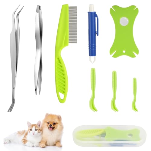 Dulynva Juego de 9 Pinzas Garrapatas para Personas Perros Gatos Niños, Pinzas para Quitar Garrapatas, Pinzas Antigarrapatas, Tarjeta de Garrapatas, con Estuche, Elimina Garrapatas sin Dolor