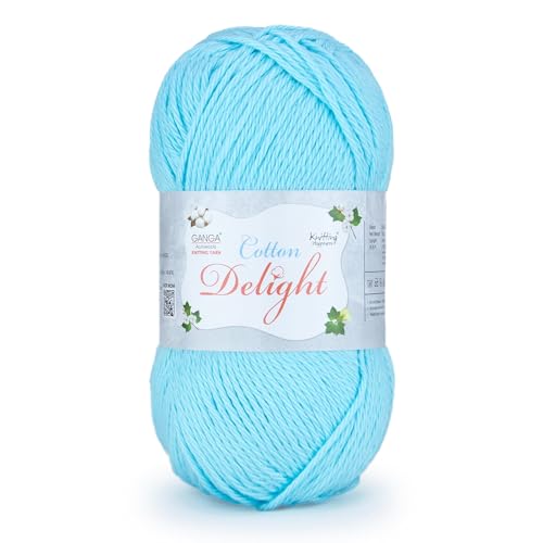 Image of Ganga Acrowools Cotton Delight, Dk Weight Cotton Yarn, Oekotex Class L Certified 100G, 169M, Pack of 1 Ball - 100gm Each, Shade No. - COD061 - Water Leaf