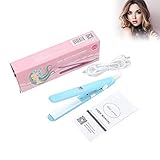 Hair Straightener Flat Iron, 2 in 1 Mini Bangs Hair Straightener Beauty Flat Iron Heating Curler Ceramic Tourmaline Plate Wave Straightener (Blue)