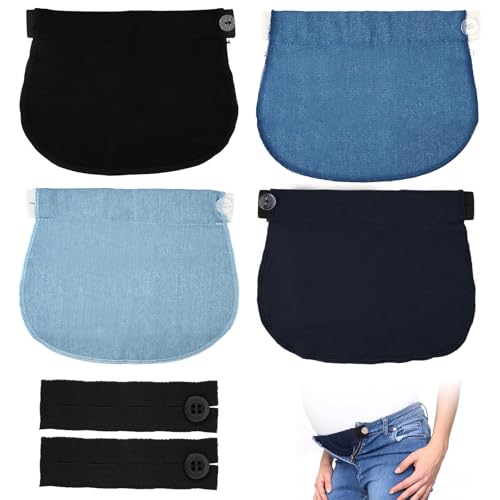 AetherAurora 4 Piezas Extensores de Pantalones de Maternidad, Extensión de Cintura Elástico, Extensores de Jeans con Cintura Ajustable para Embarazadas