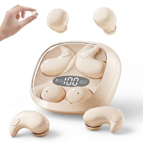 Sleep Earbuds for Side Sleepers, 2 in 1 Mini Earbuds Wireless Bluetooth for Sleeping, Discreet in-Ear Earphones for Small Ear Canals, Noise Cancelling, Small Ear Buds for Travel, Work, Relax(Beige)