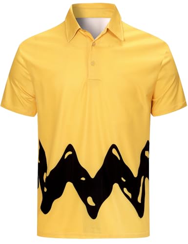Funny World Yellow and Black Shirt Men Halloween Polo Shirt Funny Cosplay Golf Shirt X-Large Yellow