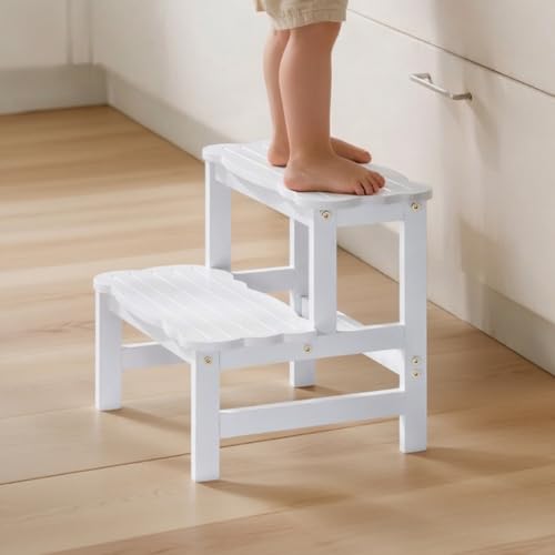 COSYLAND Taburete de Niños con 2 Peldaños – Escalón Infantil para 18 Meses en Adelante – Ideal para Cocina, Baño y Dormitorio – Blanco