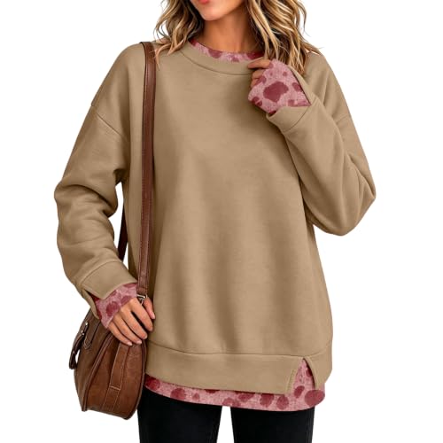 Vasreyy Ladies Jumpers Womens Sweatshirt Pullover Damen Sweatshirt Mit Leopardenmuster Langarmshirt Rundhals Oversized Damen Herbst Winter Elegant
