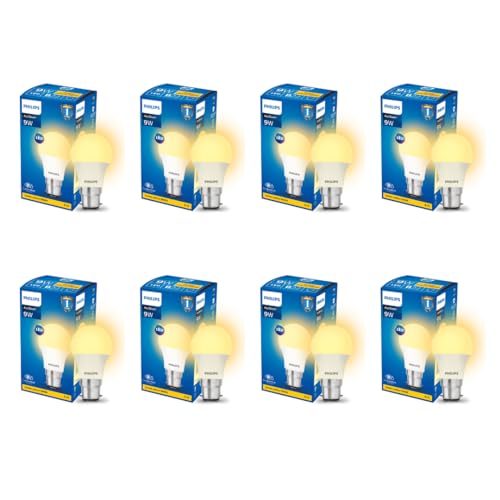 Philips 9-Watts B22 LED Warm White LED Bulb, Pack of 8, (Ace Saver)