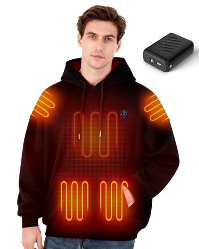 Stofiro Heated Hoodie for Men Women with 20000mAh Battery Pack,9 Heating Zones,3 Temperature Settings,Unisex Pullover Heated Sweatshirt,Ideal for Winter Outdoor Activities/Daily Office Wear,Large
