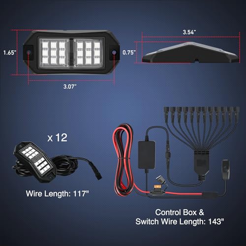 Image of Nilight RGB LED Rock Lights Kit 12 PCS 18LED Wide Angle Wheel Well Light with Remote & Bluetooth App Dual Control Multi Modes Underglow Multicolor Neon Pod for ATV UTV SUV Offroad Truck RZR Boat